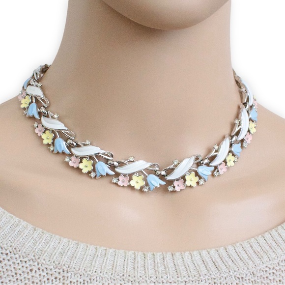 Vintage Trifari Garden Party Floral Collar Necklace Pastel...